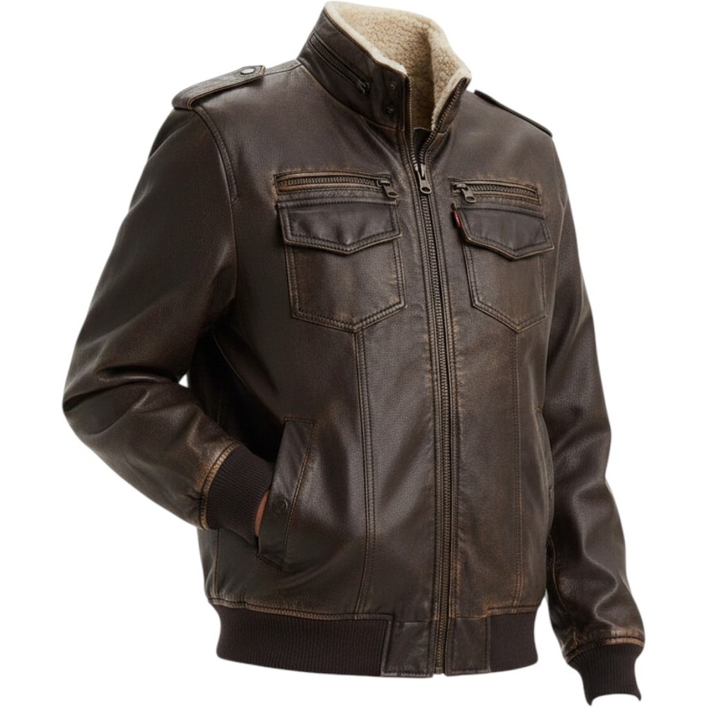 Levis Mens Faux Leather Sherpa Bomber Jacket Brown 594920019 XXXL